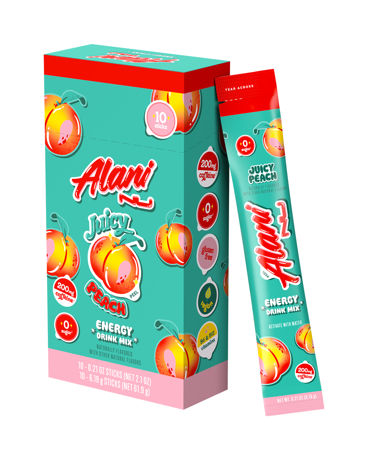 Juicy Peach Powdered Energy Sticks, 10-Pack
