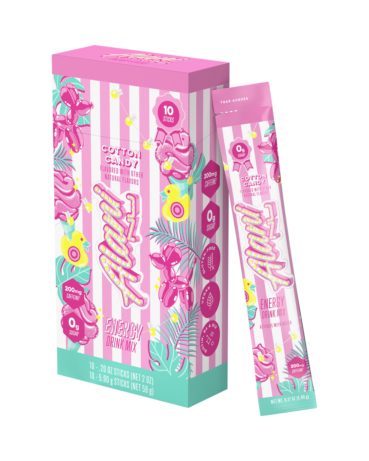 Cotton Candy Powdered Energy Sticks, 10-Pack